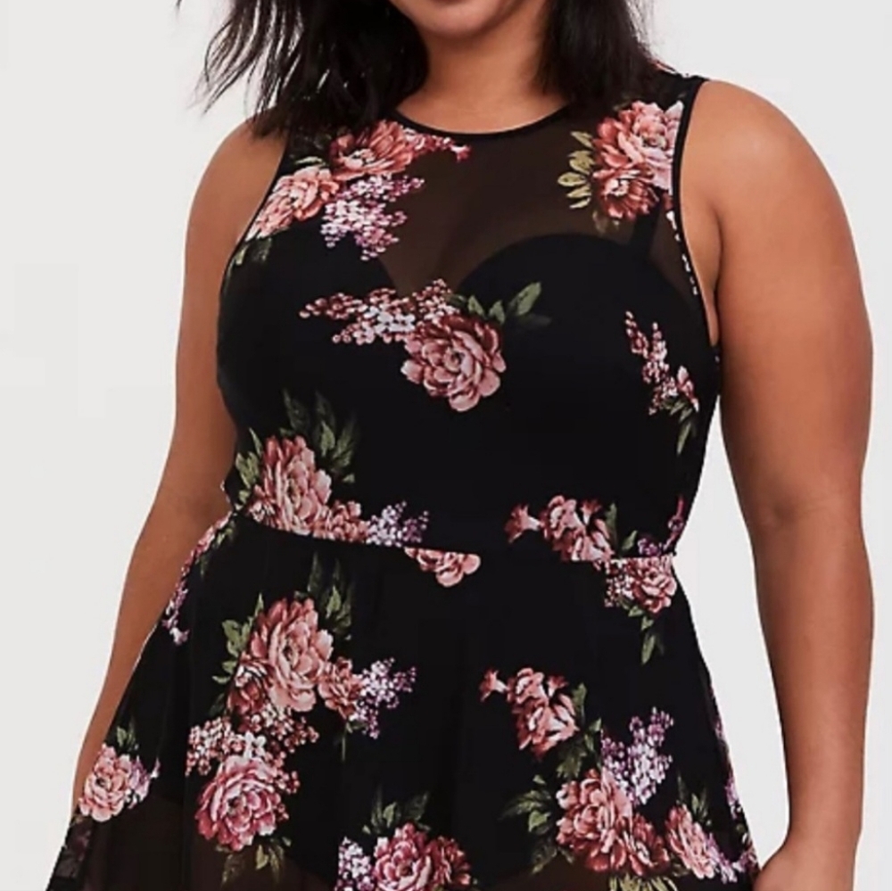 Torrid Floral Mesh Underwire One Piece Swimsuit